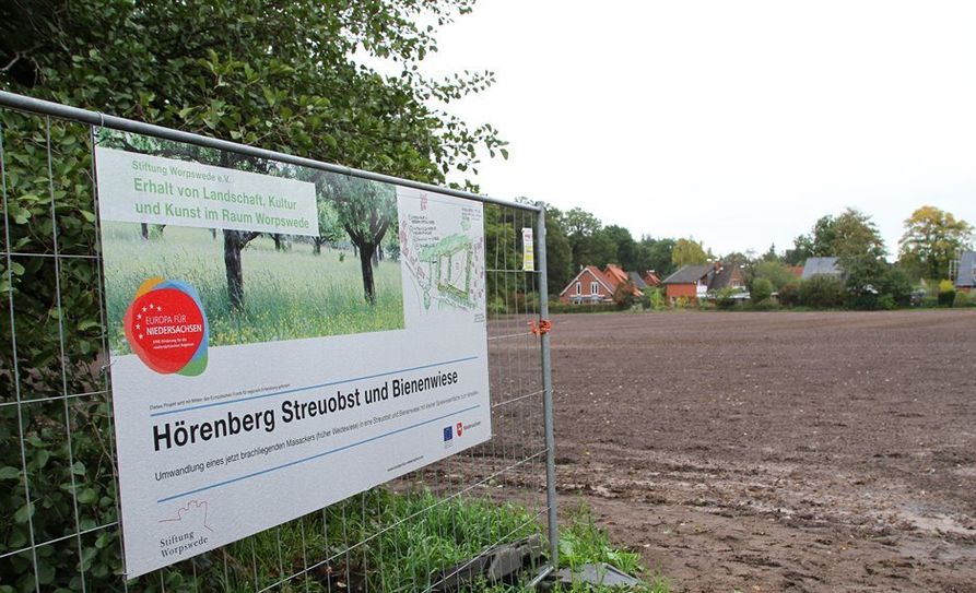 Hier am Hörenberg wird die ehemalige Weidewiese von der Stiftung Worpswede in eine Streuobst- und Bienenwiese umgewandelt. Die erste Aussaat erfolgte bereits.  Foto: mr