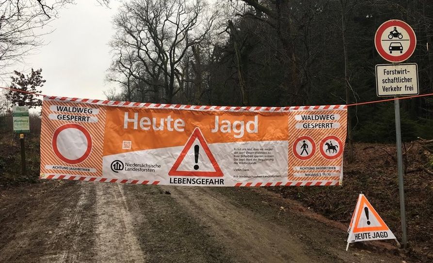 An den Waldeingängen wird auf die Jagd hingewiesen. Waldbesucher werden gebeten, an diesem Tag auf andere Waldgebiete auszuweichen.   Foto: Niedersächsische Landesforsten