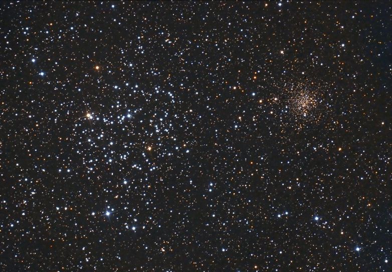 Die Sternhaufen Messier 35 und NGC 2158 im Sternbild der Zwillinge.
 Foto: Gerald Willems