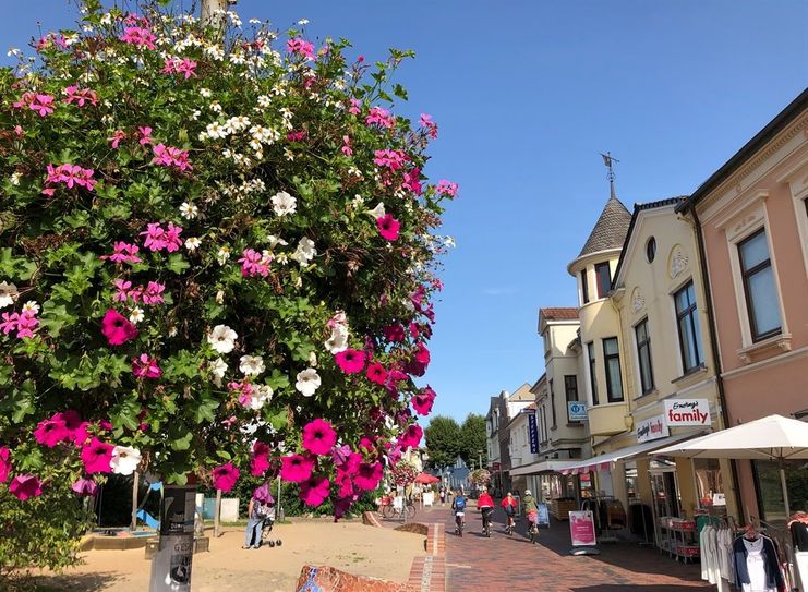 Möglichst viele Blumenampeln sollen auch in diesem Jahr die Innenstadt verschönern. Einen Teil finanziert die Stadtverwaltung, weitere Pflanzen werden von Bürger:innen gespendet.  Foto: eb