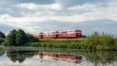 Mit dem Moorexpress durch eine idyllische Landschaft.