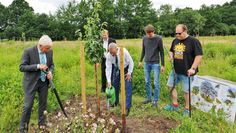 Klaus Sass und Landrat Bernd Lütjen unterstützen das Hofprojekt nicht nur politisch, sondern auch tatkräftig und pflanzten einen weiteren besonderen Obstbaum.