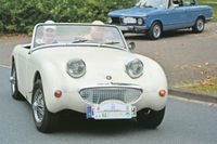Der weiße Austin-Healy (Baujahr 1960) gehört dem Lilienthaler Ehepaar Susanne &amp; Andreas. Aufgrund der eigenwilligen Position der Scheinwerfer wurde das Modell im Volksmund bald nur noch „Frog“ (Frosch) genannt.